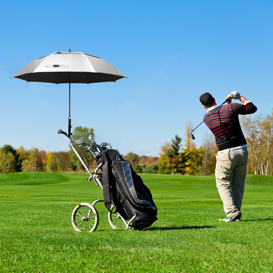 x50in UV Golf Umbrella UPF50+ Windproof Rainproof Reflective Sun Silver Black