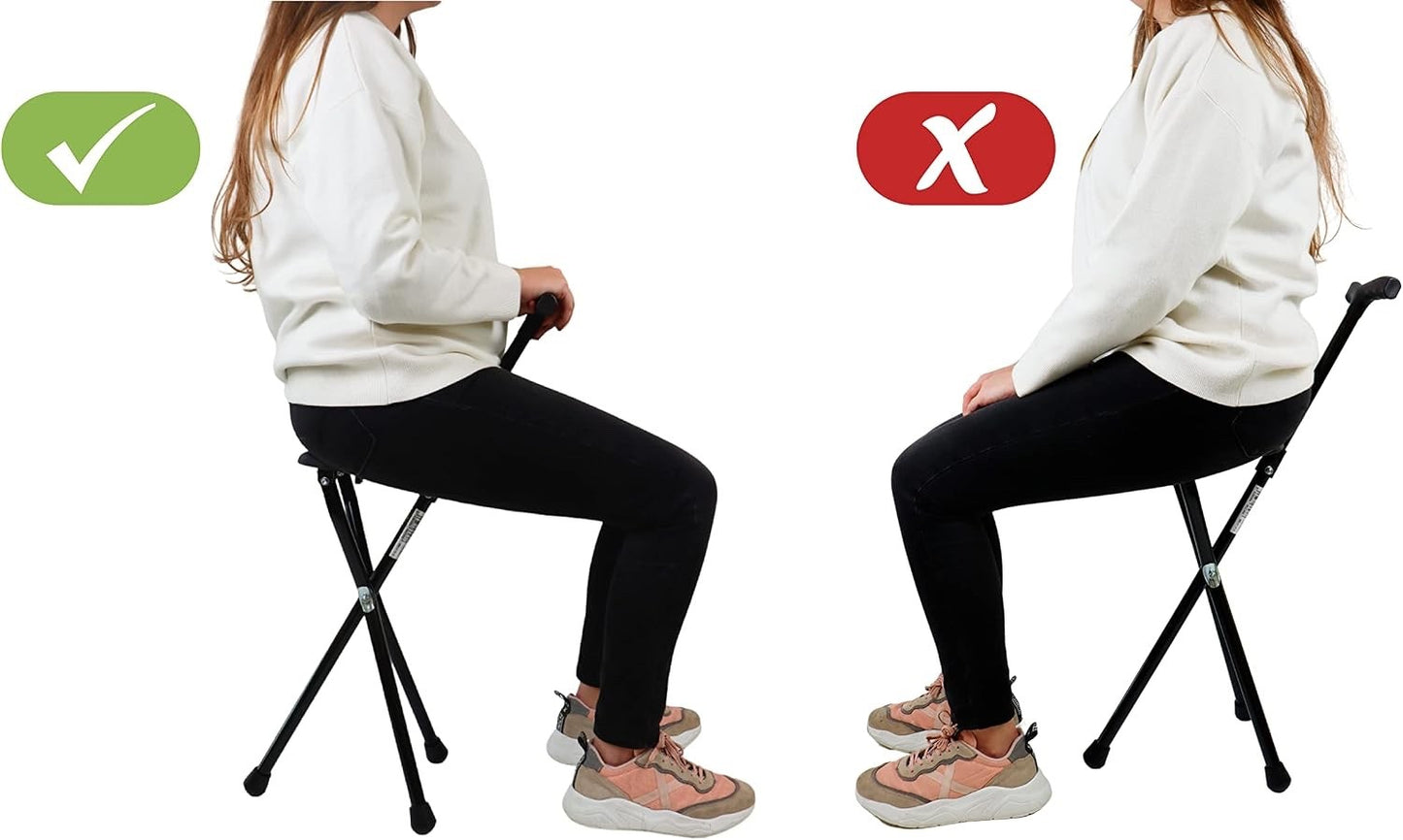 Walking Stick Seat Chair Folding Cane Aluminium 3 Leg Seniors 87cm Black 100kg