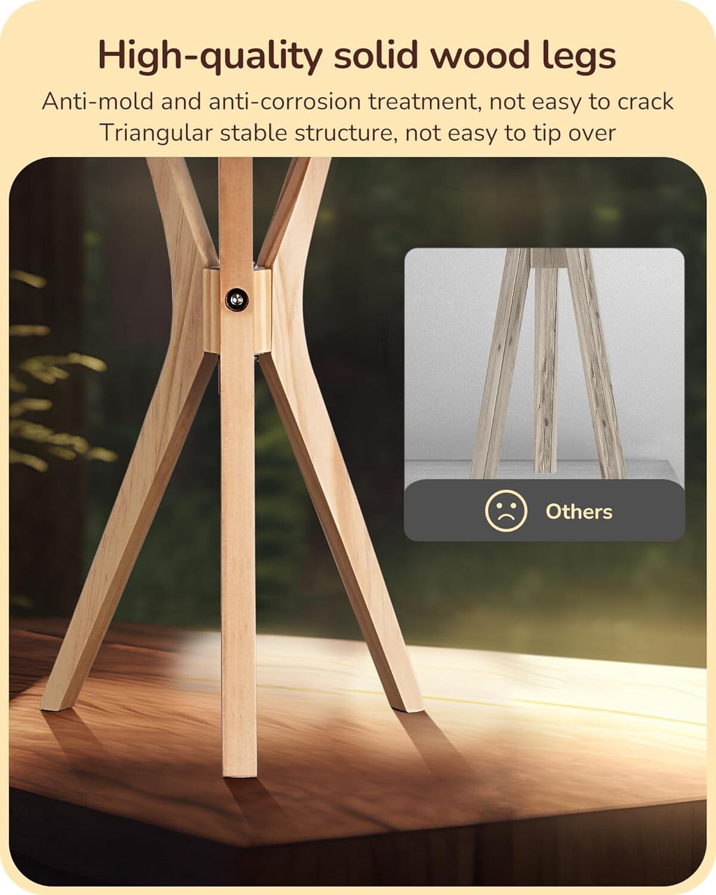 EDISHINE Modern Bedside Lamp, 46cm Tripod Table Lamp with Solid Wood Legs, Beige