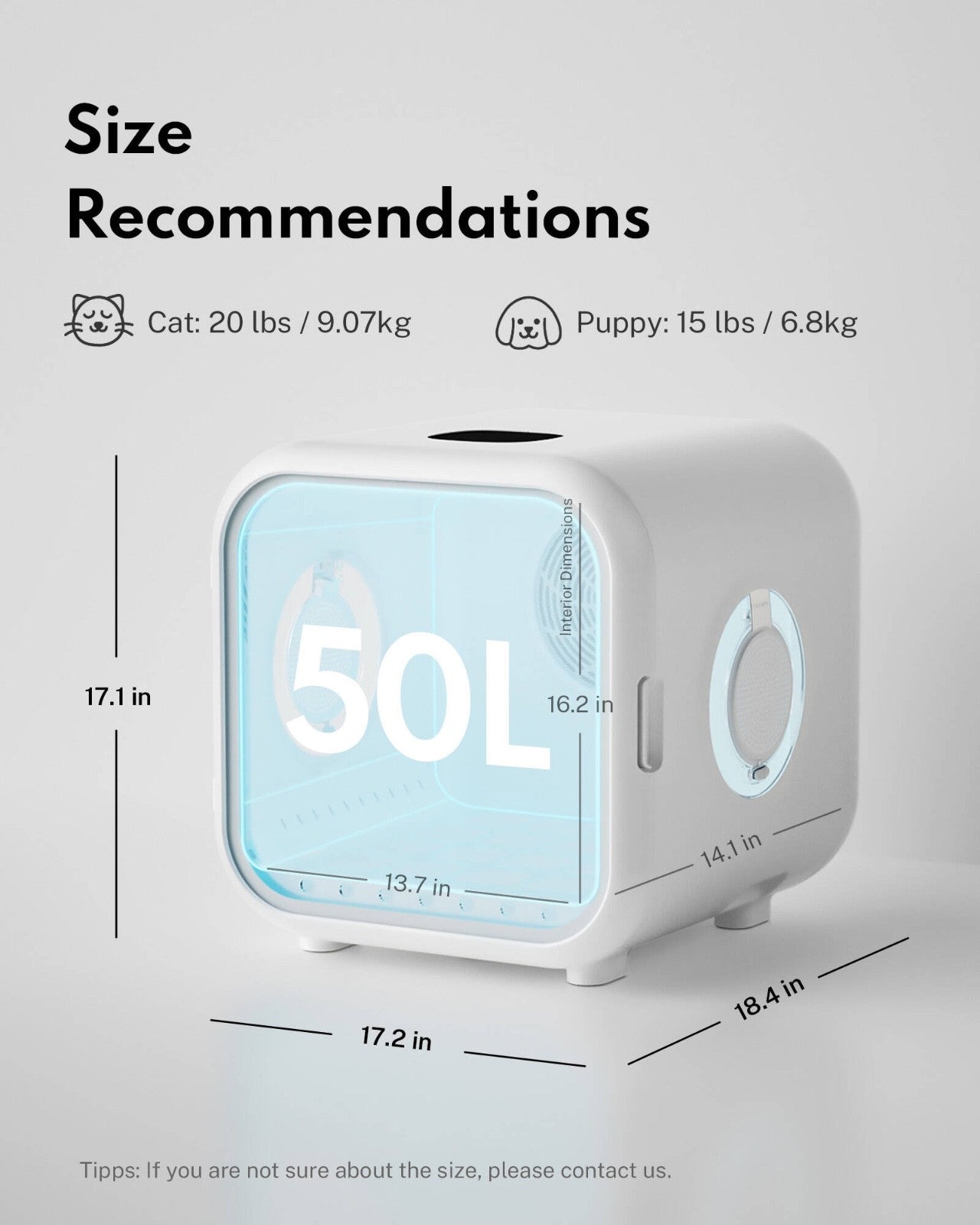 Pet Drying Box 50L Automatic Pet Dryer Ultra Quiet Adjustable Temp Safety Bed