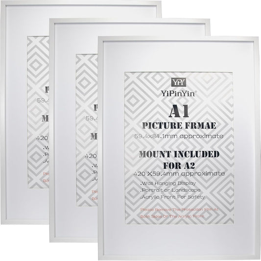 A1 Picture Frames Set 3 White 59.4x84.1cm Wall Mount Poster Frame with Mounts