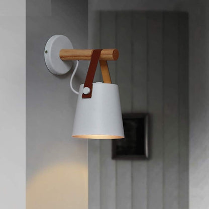 Wall Light Sconce LED E27 Wooden Leather Modern Bedroom Bedside White Lamp