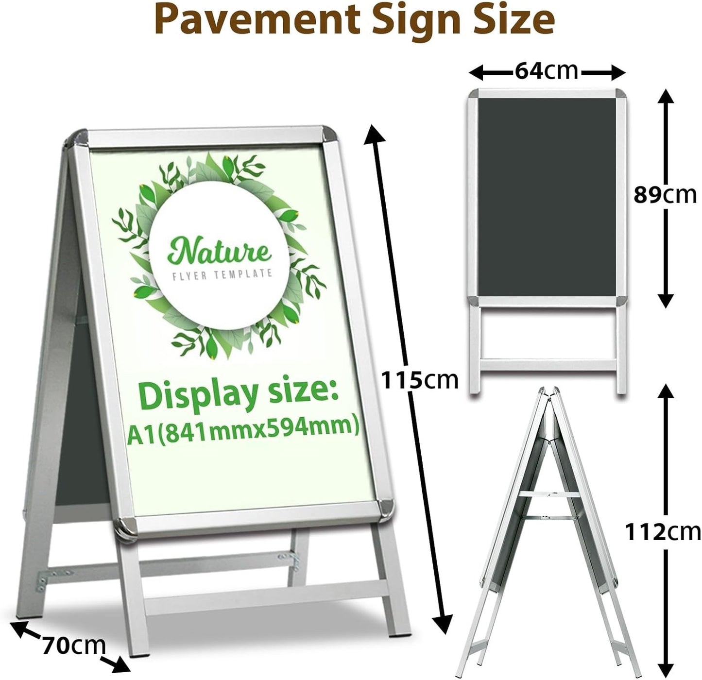A1 Pavement Sign Board Double Sided Aluminium Snap Frame Poster Display Stand