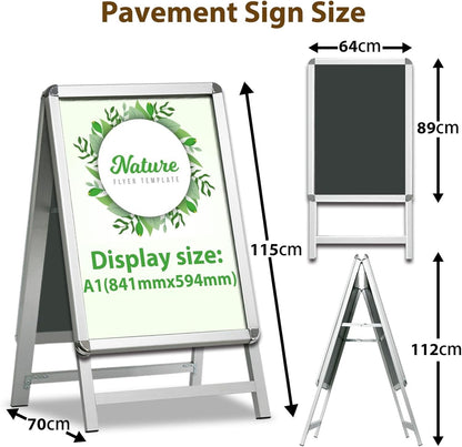 A1 Pavement Sign Board Double Sided Aluminium Snap Frame Poster Display Stand
