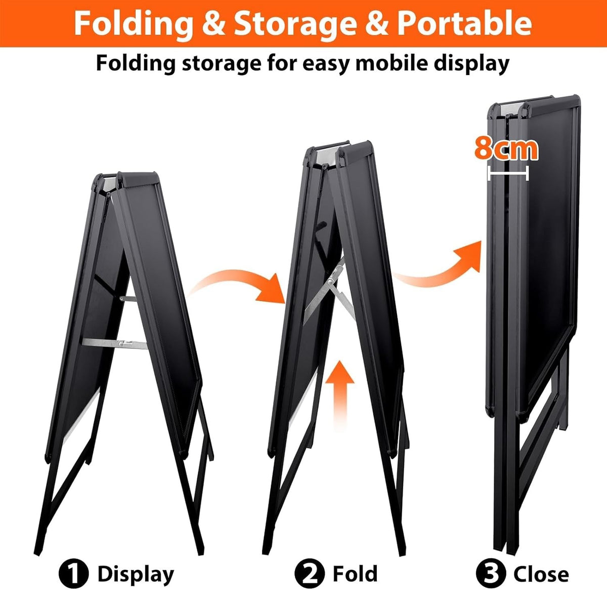 A2 A-Board Pavement Sign Black Double Sided Aluminium Poster Display Stand