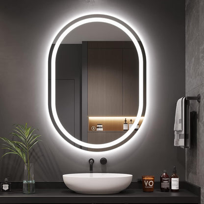Oval LED Bathroom Mirror 50x70cm Dimmable 3 Colour Anti Fog Memory IP44 Backlit