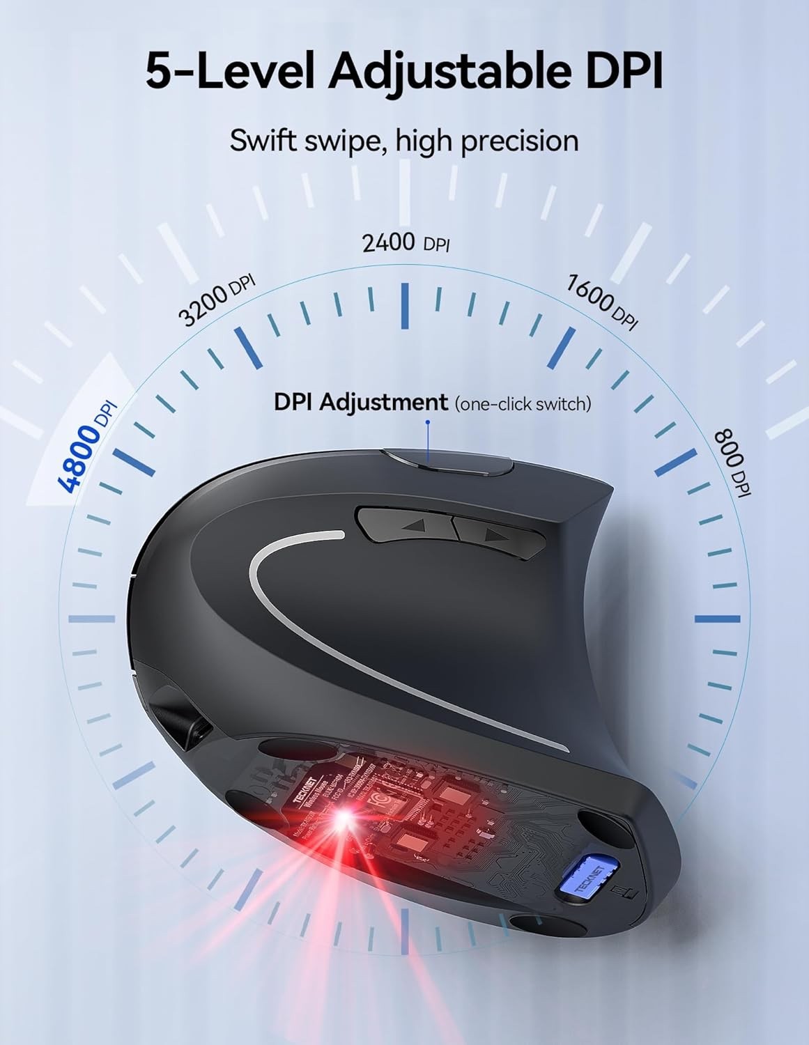 Ergonomic Vertical Mouse Wireless Rechargeable 4800 DPI Silent USB PC Laptop