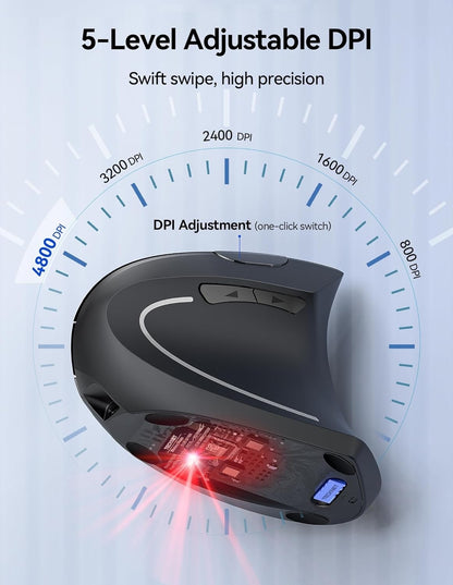 Ergonomic Vertical Mouse Wireless Rechargeable 4800 DPI Silent USB PC Laptop