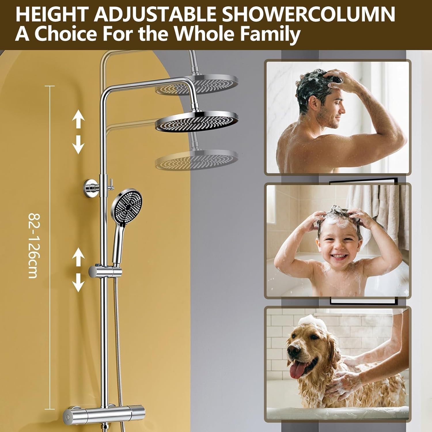 Thermostatic Shower System Chrome 25cm Rainfall Handheld 3 Spray Modes Rail