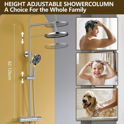 Thermostatic Shower System Chrome 25cm Rainfall Handheld 3 Spray Modes Rail