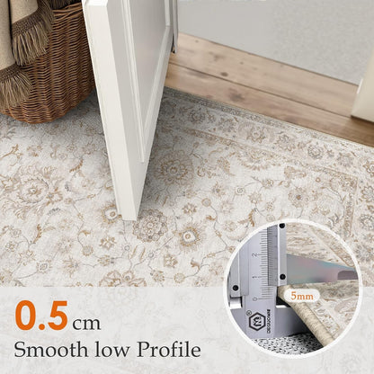 Large Area Rug Carpet 240x300cm Beige Vintage Washable Non Slip Low Pile Soft