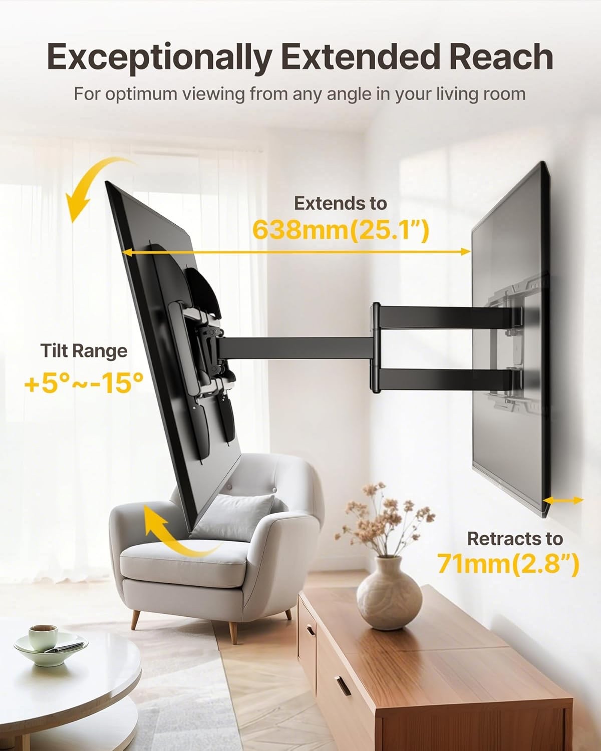 Full Motion TV Wall Bracket 37-90 Inch 75kg Tilt Swivel Extend VESA 600x400
