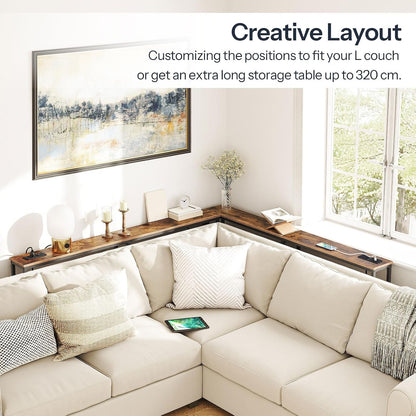 Console Table Charging Station 160cm Slim USB Type-C Sofa Hallway Rustic Brown