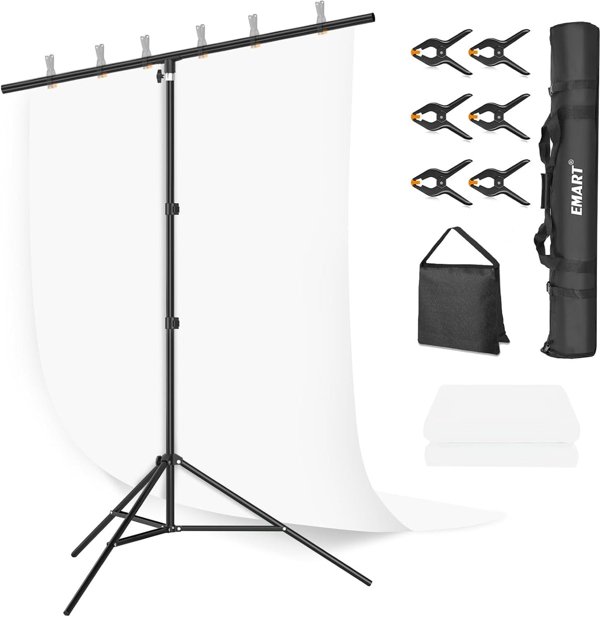 EMART White Backdrop Stand 1.5x2m Photography Screen 2x2m Background Frame Kit