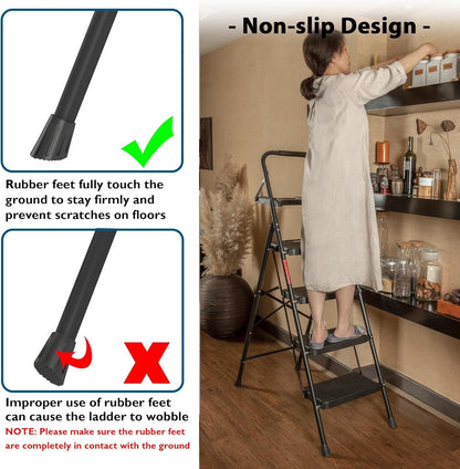 4 Step Ladder Folding Non Slip 150kg Capacity Steel Home Kitchen Indoor