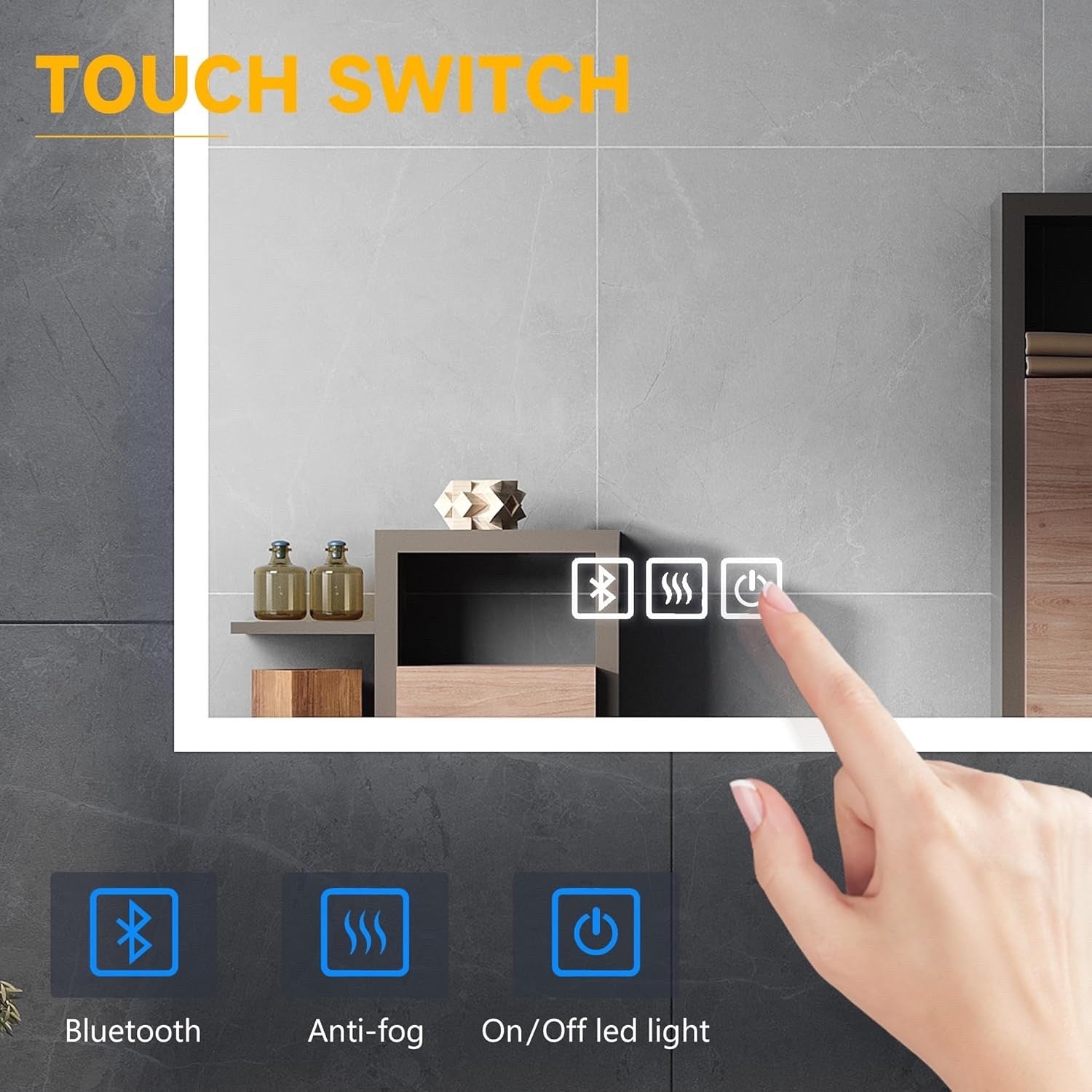 LED Bathroom Mirror 600x500mm Bluetooth Shaver Socket Demister Wall Mount