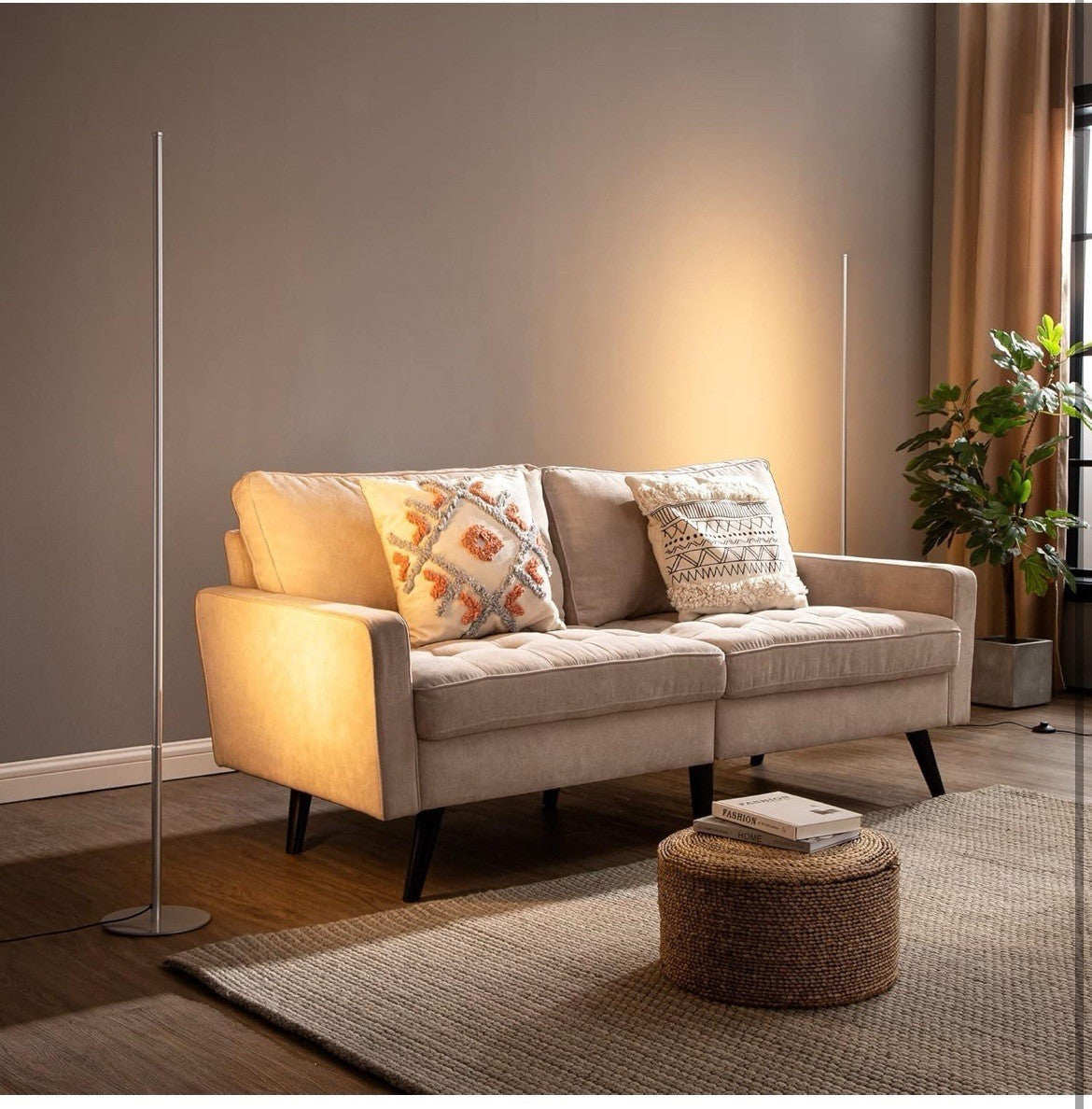 2 Pack LED Floor Lamp Dimmable 3000K Warm White 57.5in Modern Standing Silver