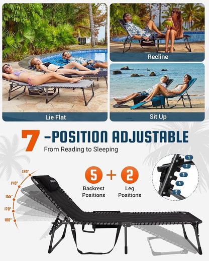 Sun Lounger Garden Recliner Folding Padded Black 200x68cm KingCamp XL 1 Pack
