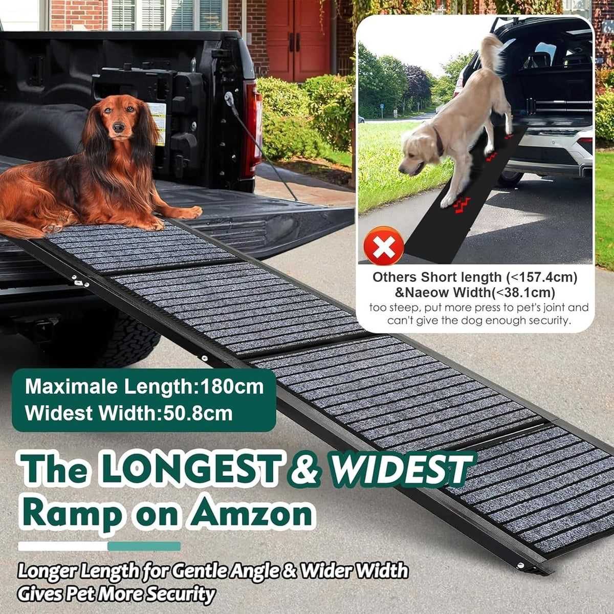 Dog Car Ramp Folding Portable 180cm 50cm Wide Anti-Slip 127KG Large Dogs SUV