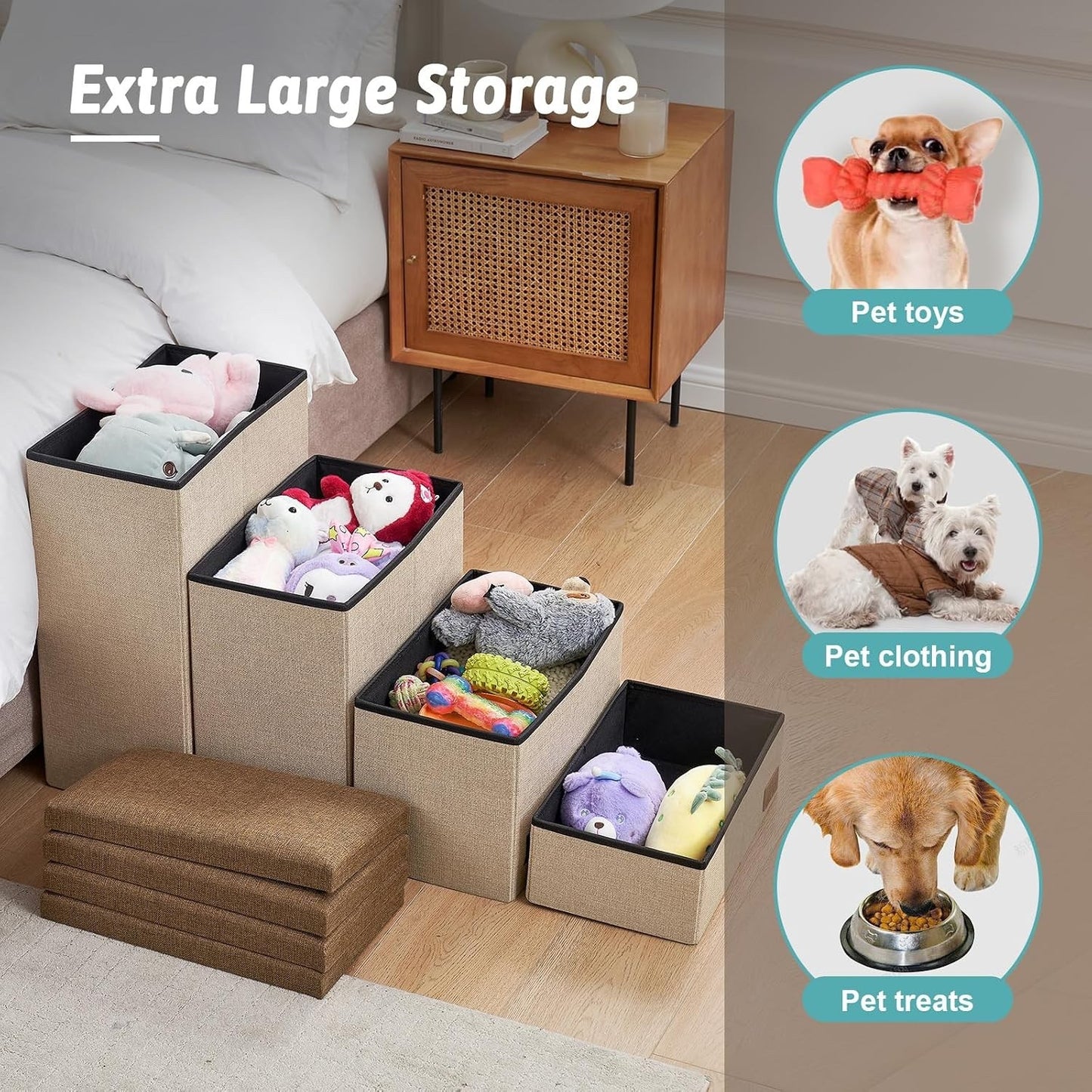 Dog Stairs Pet Steps Foldable Storage Ramp Grey Leakproof Sofa 4 Step 38.1x17x22