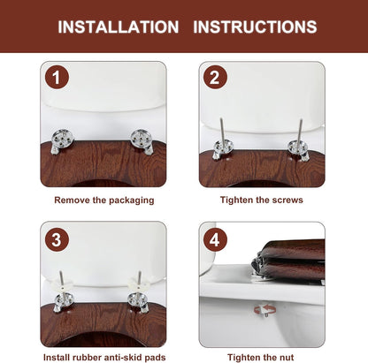Toilet Seat Wooden Oval Bathroom Lid Dark Walnut MDF Adjustable Hinges 45x37cm
