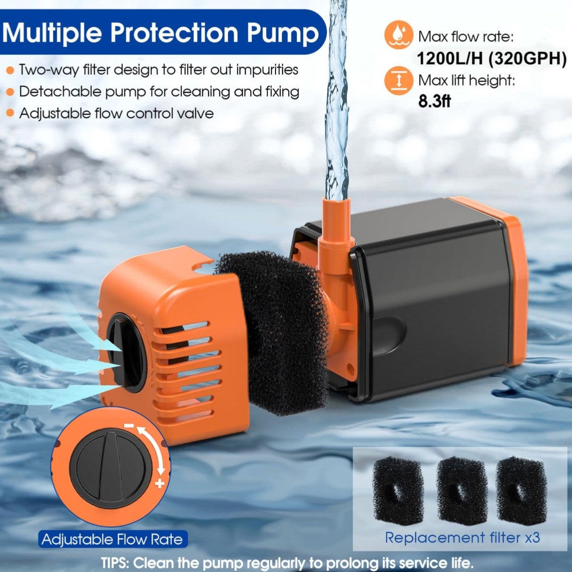 Biling 25W Solar Pond Fountain1200L/H Solar Powered Water Pump with Filter
