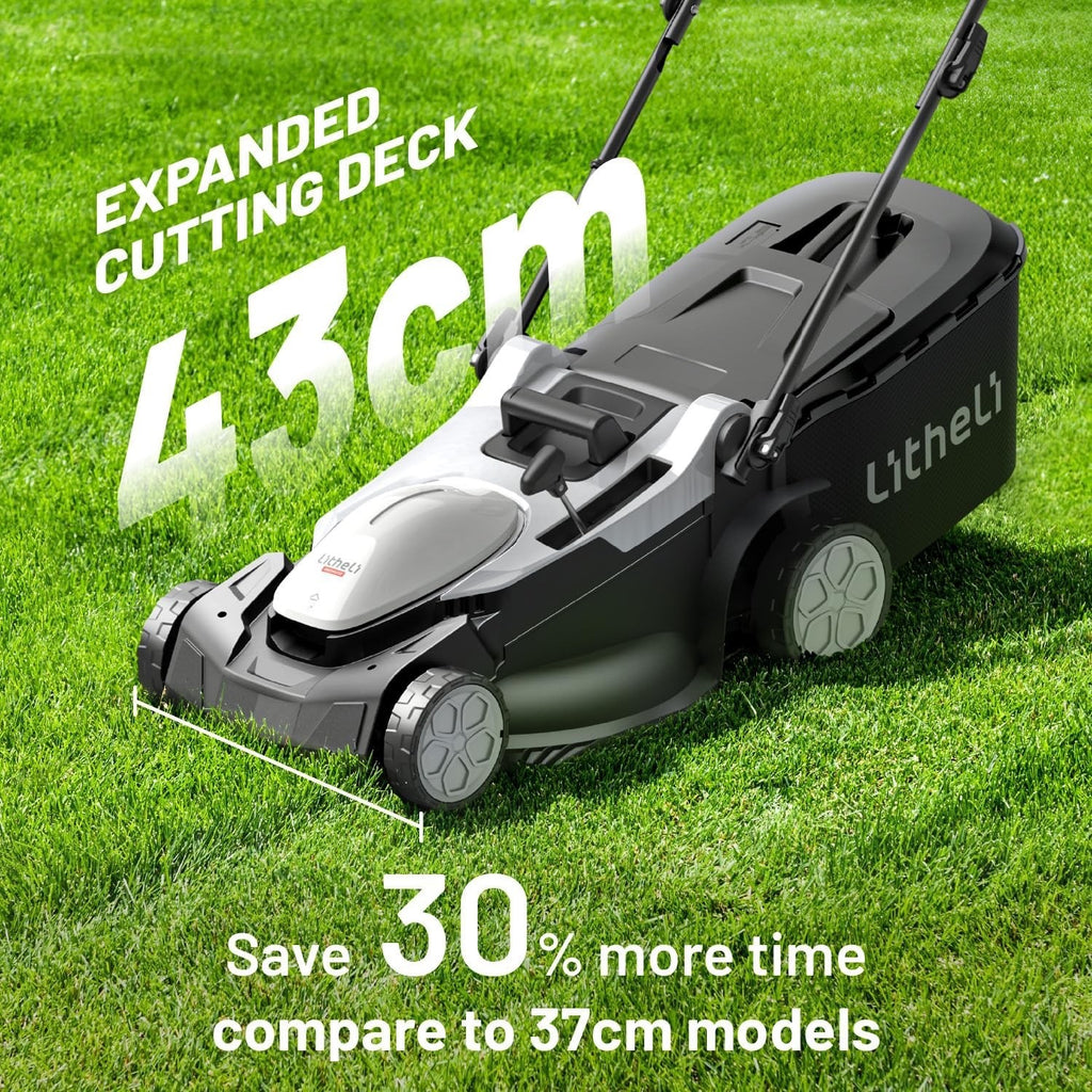 Litheli 40V Cordless Lawn Mower 43cm Brushless 2x4.0Ah Battery 40L