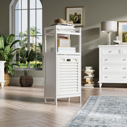 Laundry Hamper Cabinet Bamboo Tilt Out Bathroom Storage Basket Shelf 40L White