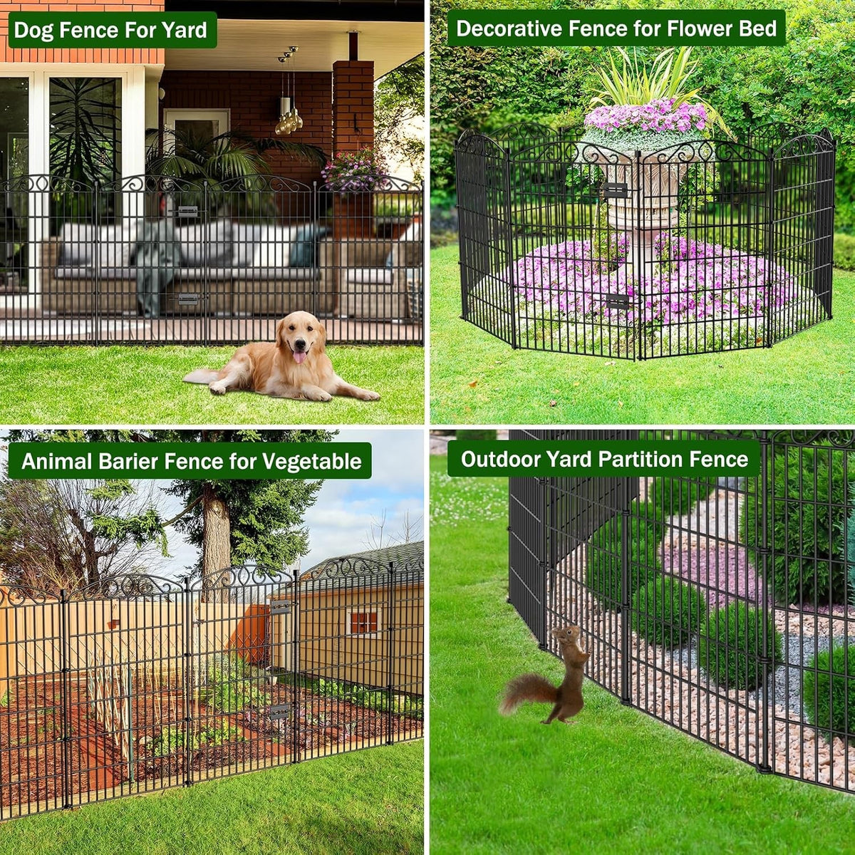 Garden Fence Panels Metal Decorative 10 Pack 61cm High 3.25m Long No Dig Black
