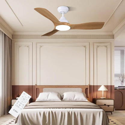 Ceiling Fan Light Remote Control 42 Inch Woodgrain LED Dimmable Reversible Motor