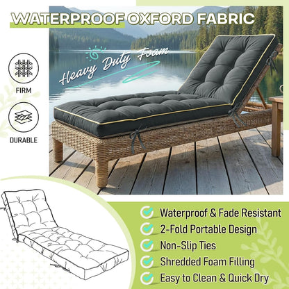 Sunbed Cushion 2 Pack 183x54cm Grey Foldable Quick Dry Lounger Pad Garden Patio