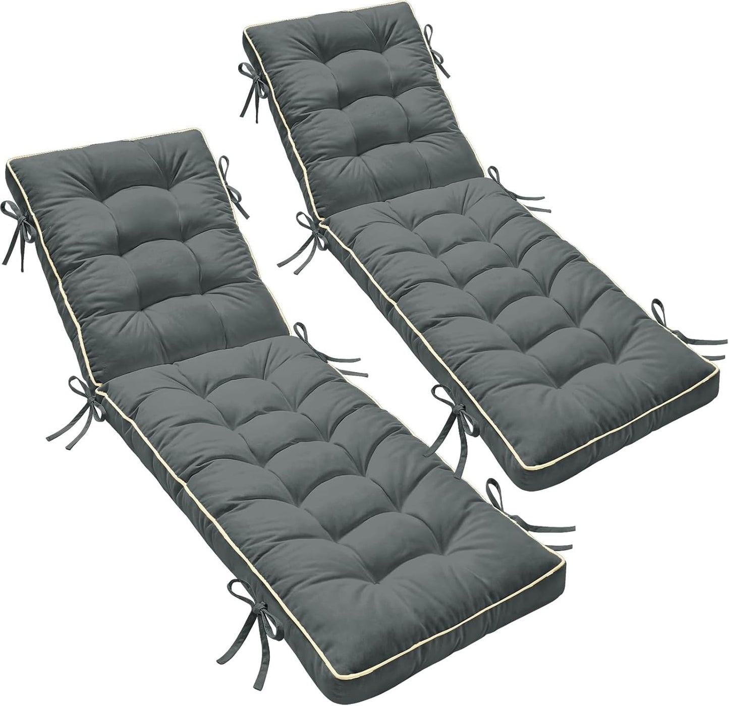 Sunbed Cushion 2 Pack 183x54cm Grey Foldable Quick Dry Lounger Pad Garden Patio