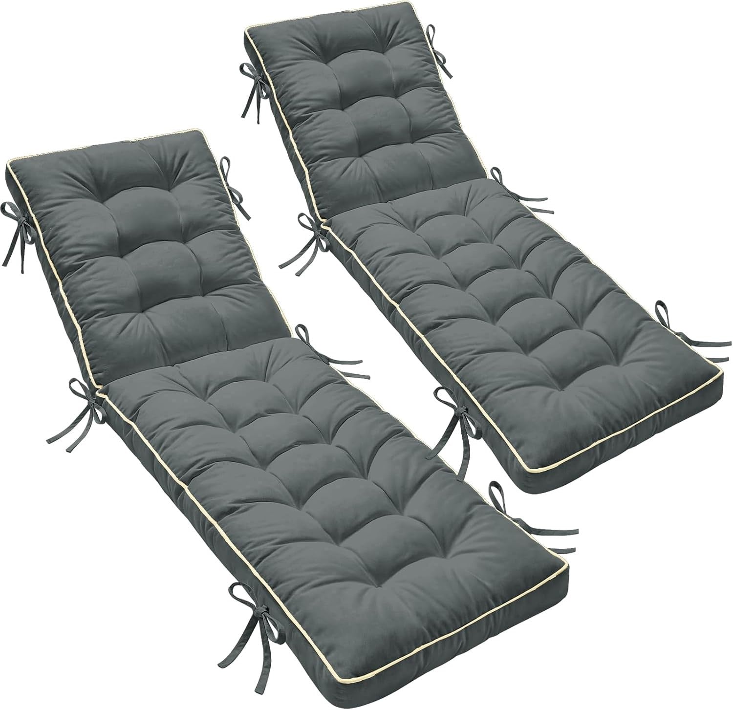 Sunbed Cushion 2 Pack 183x54cm Grey Foldable Quick Dry Lounger Pad Garden Patio