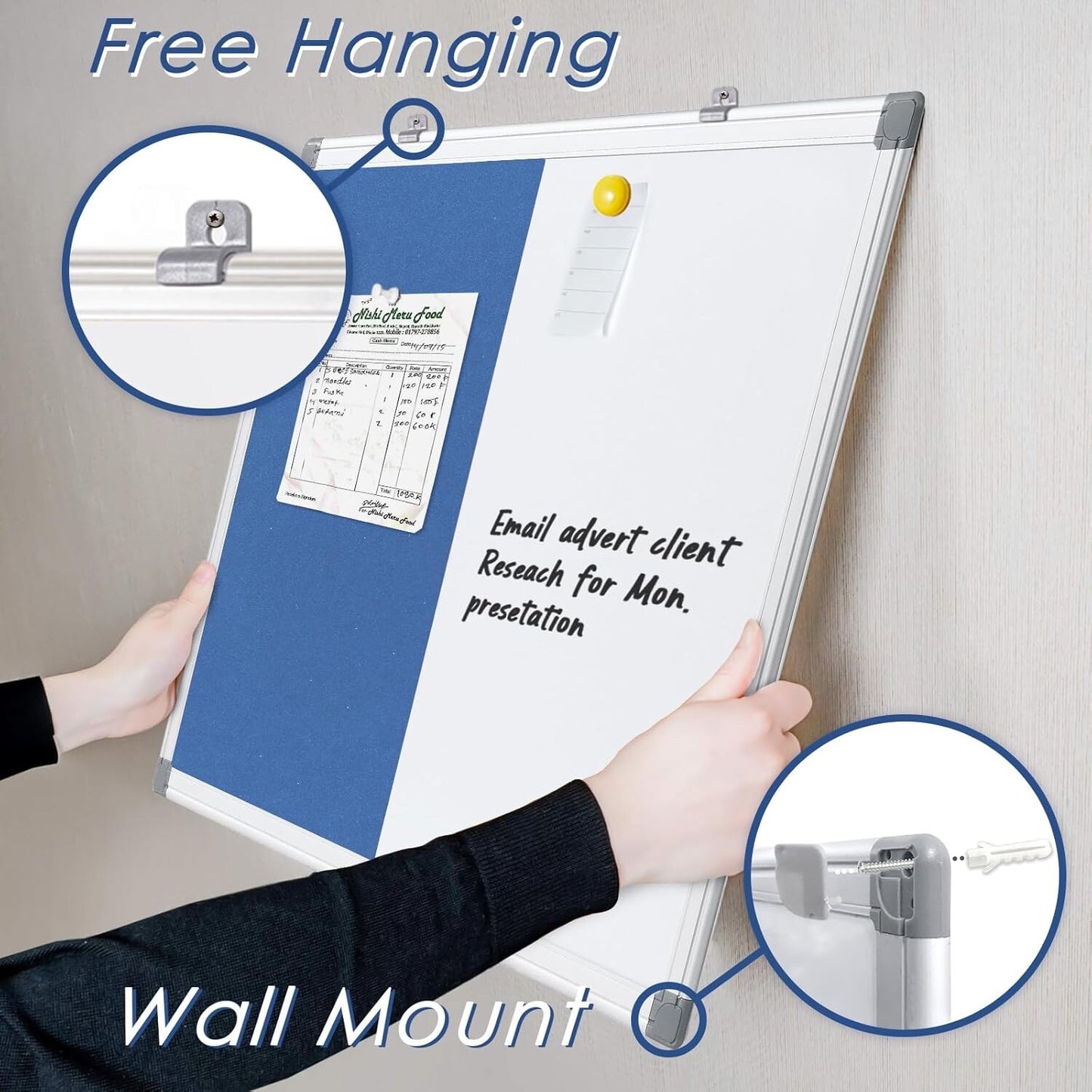 Dry Erase Presentation Whiteboard Pin Bulletin Combination Board Blue 120x90cm