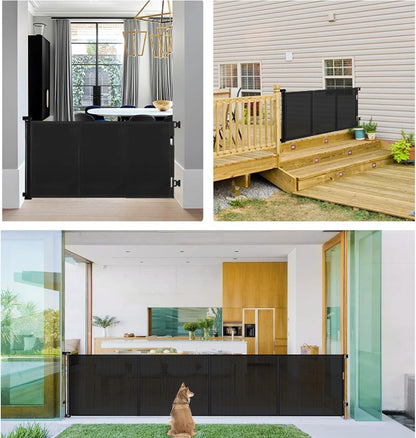 Baby Gate Retractable Pet Gate Extra Long 5M 500cm Black Indoor Outdoor Kids