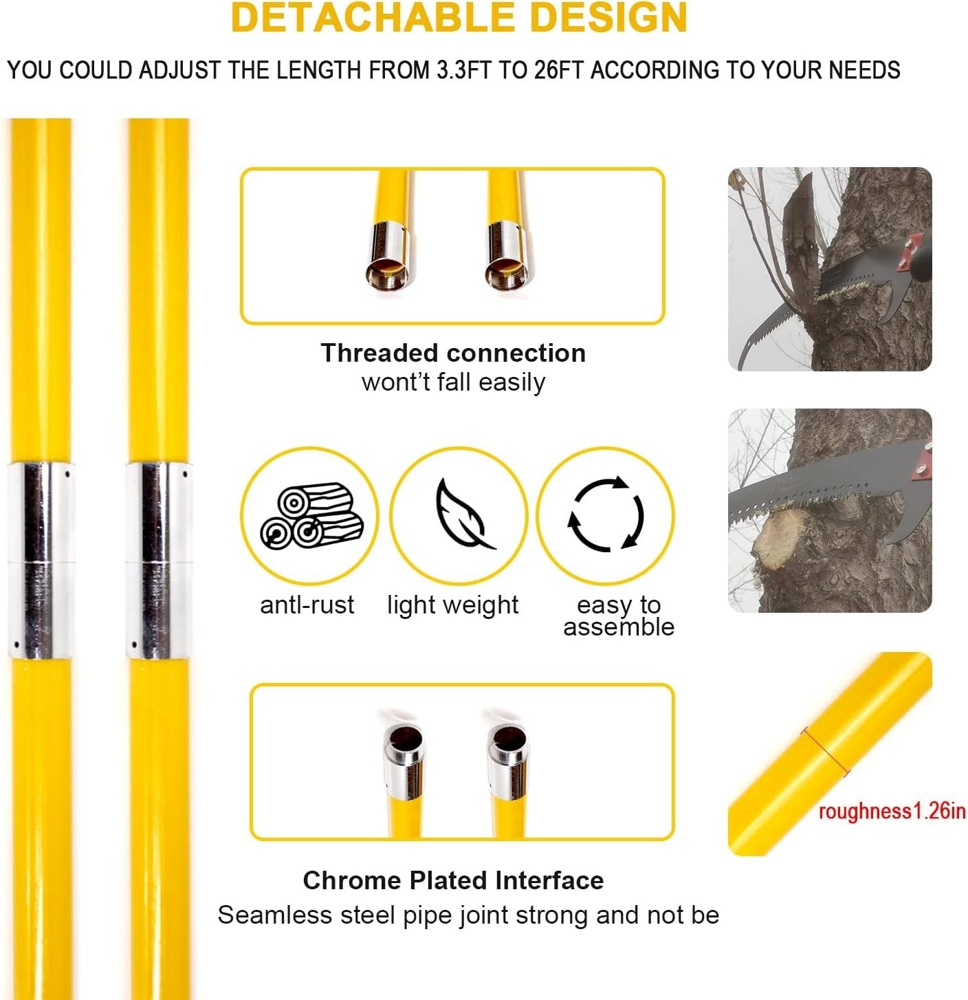Tree Pruning Pole Saw 30FT 9M Extendable Manual Branch Cutter Lopper Garden Tool