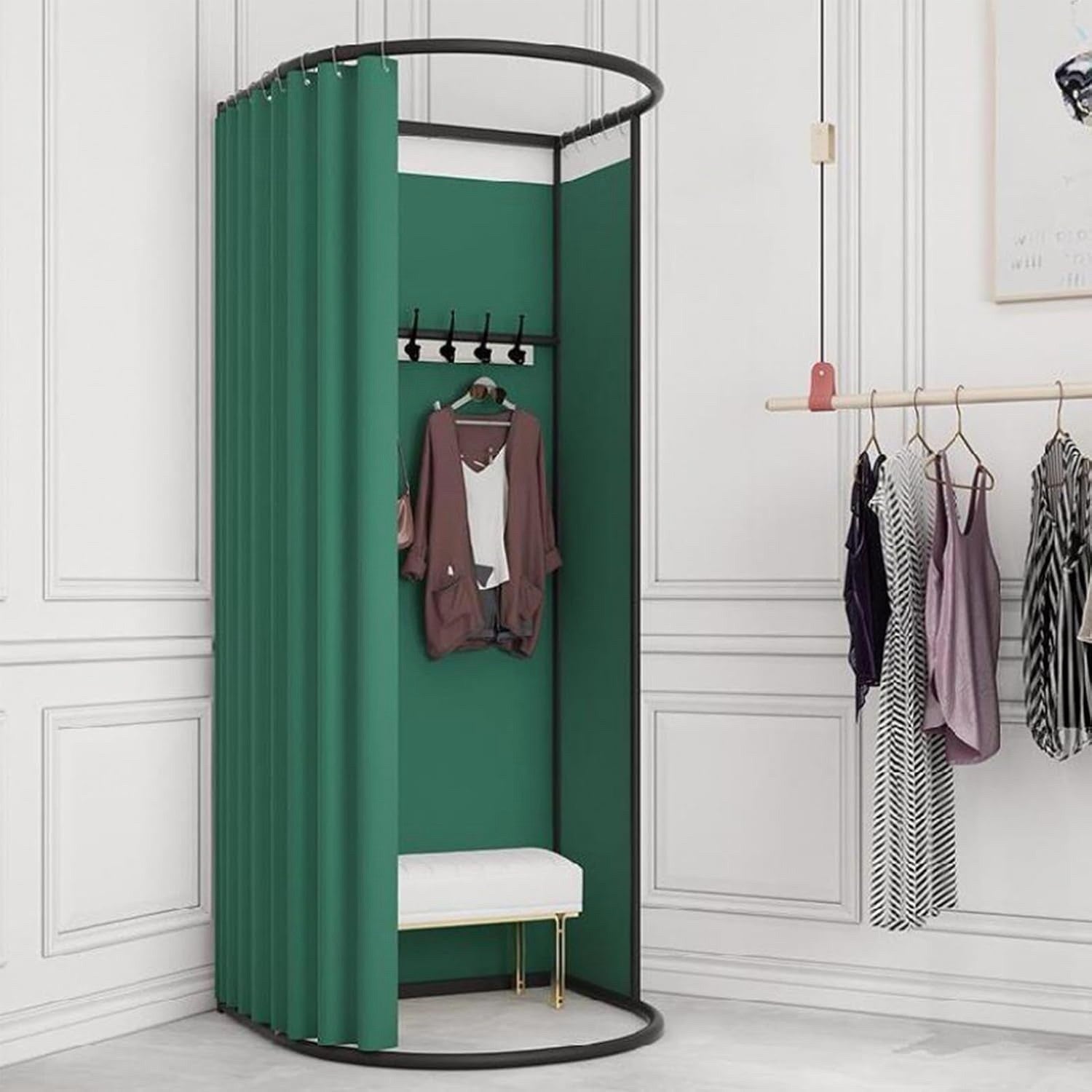 Portable Changing Room Fitting Booth Privacy Curtain 200cm Green Clothing Store