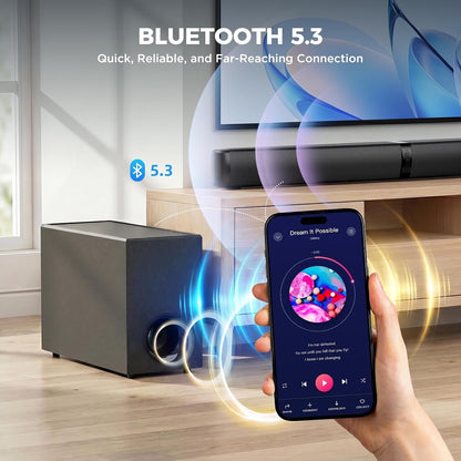 TV Soundbar Subwoofer Speaker 110W Bluetooth 5.3 Surround Sound Bass ARC Optical