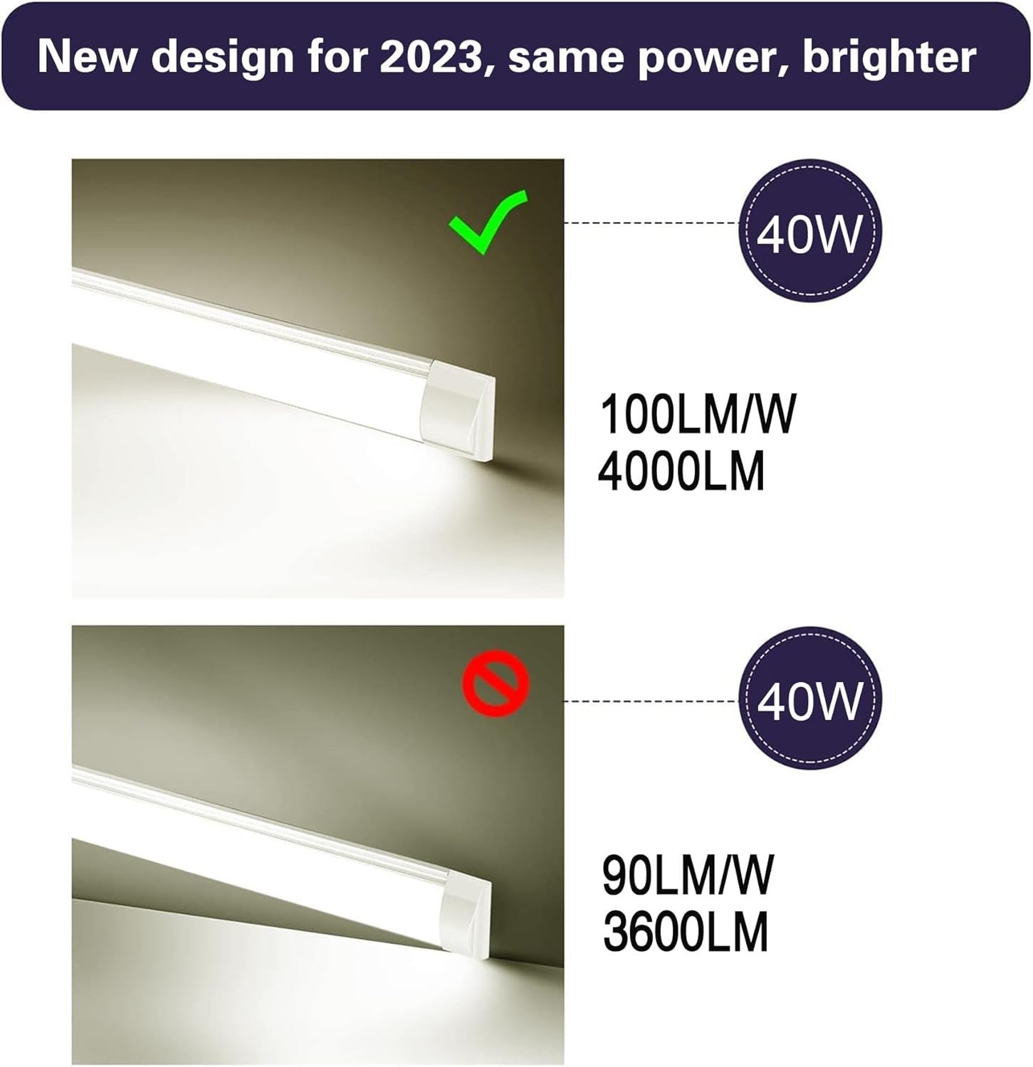 2 Pack 4FT LED Batten Light 40W 4000K 4000LM Ceiling Garage Workshop