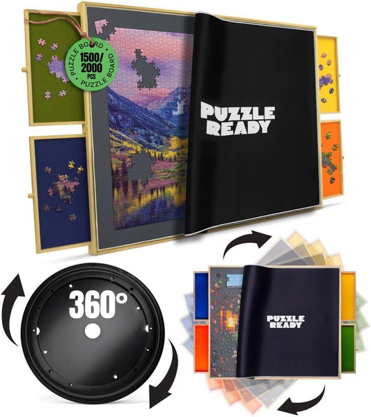 Puzzle Ready Jigsaw Board with Colourful Drawers & Cover Mat - 37" x 28" Wooden
