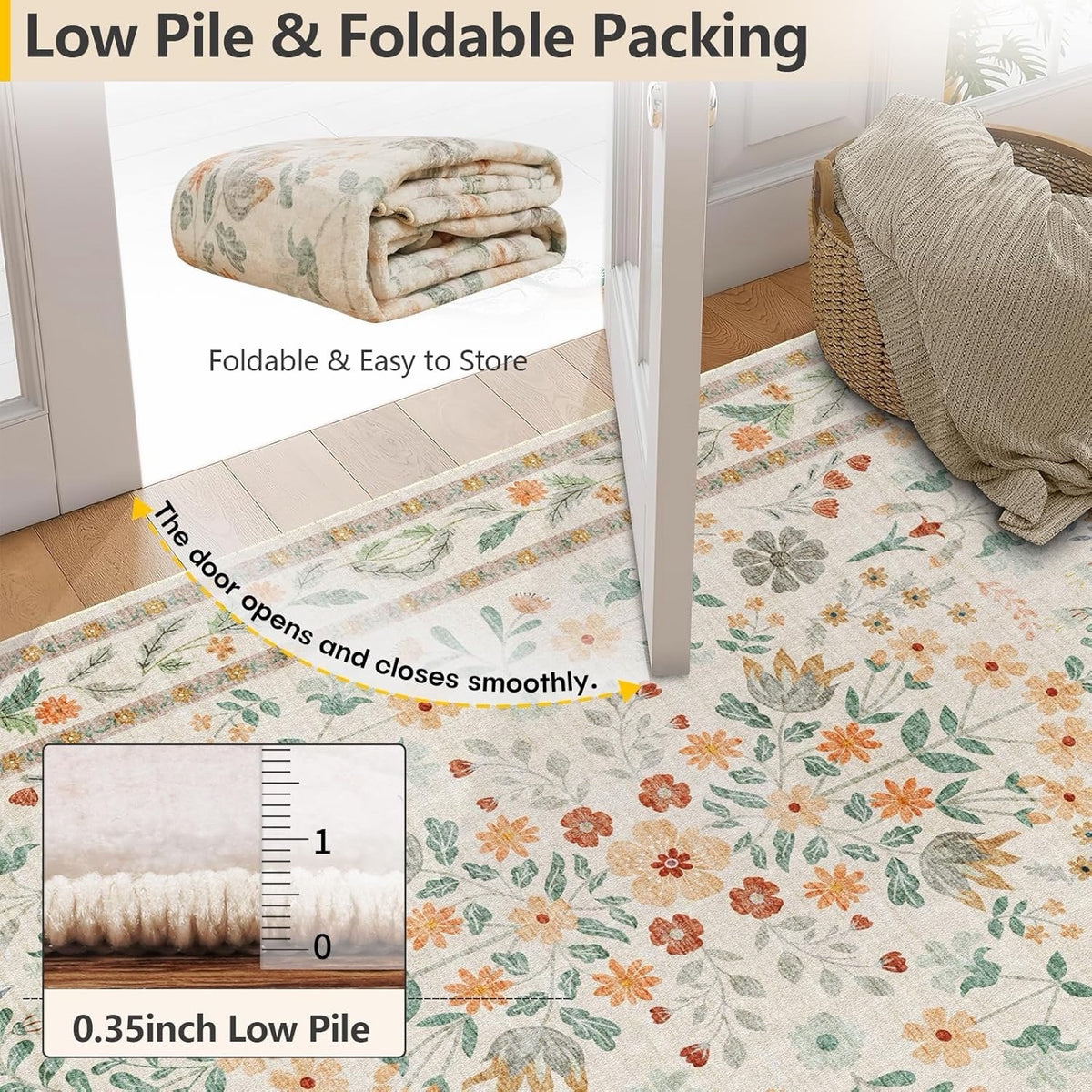 Large Living Room Rug Carpet 240x300cm Beige Vintage Floral Washable Non Slip