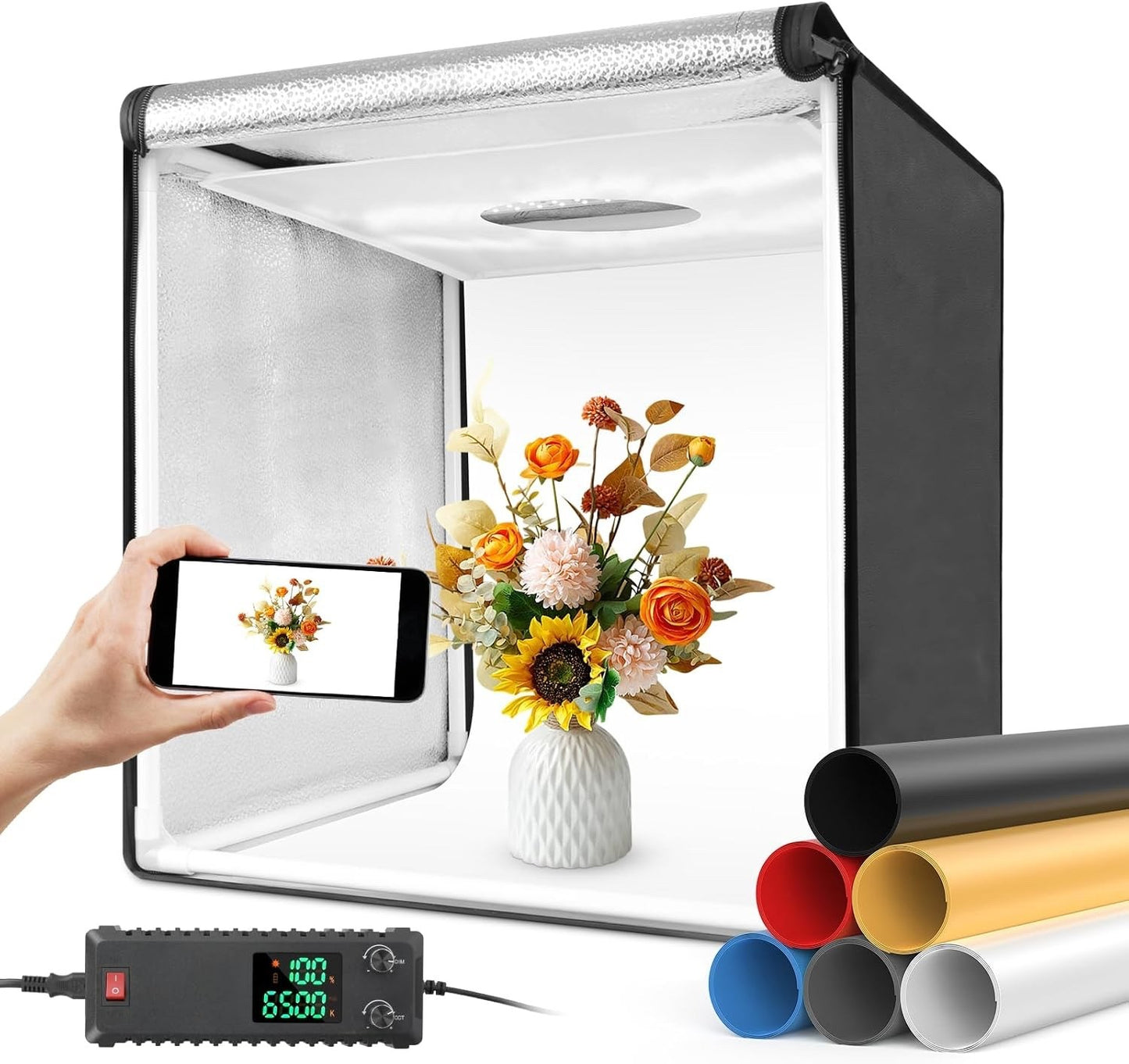 Photo Light Box Studio Tent 60x60cm Bi-Color Dimmable LED Product Backdrops