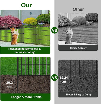 Garden Fence Panels 10pc No Dig Metal 61cm 6.1m Gate Dog Animal Barrier Black