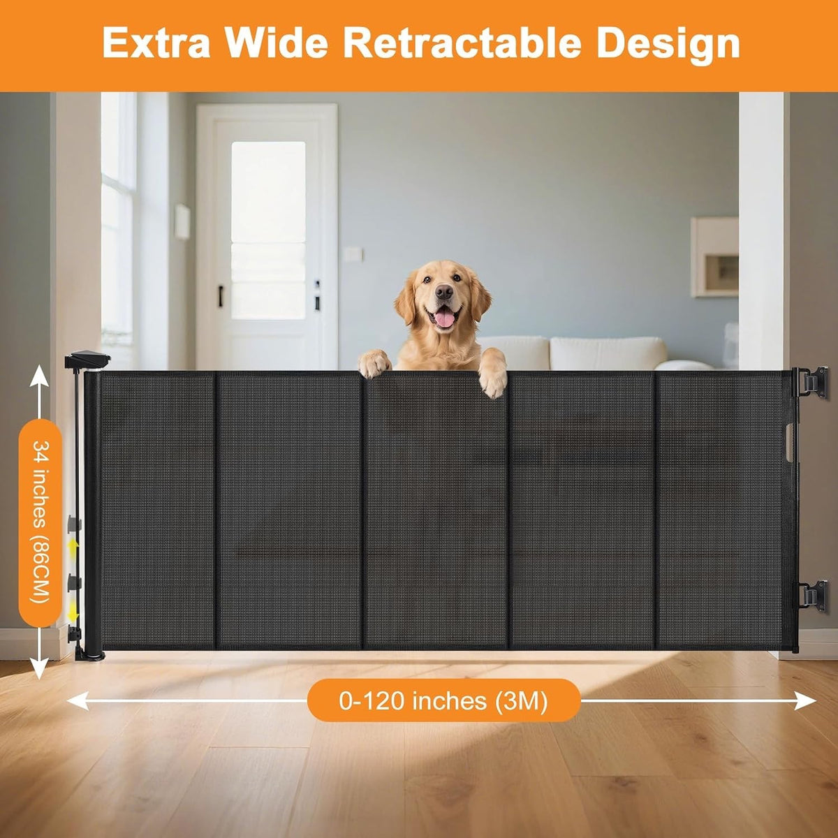 Extra Wide Retractable Baby Gate Pet Gate 3.05m One Hand Indoor Outdoor Barrier
