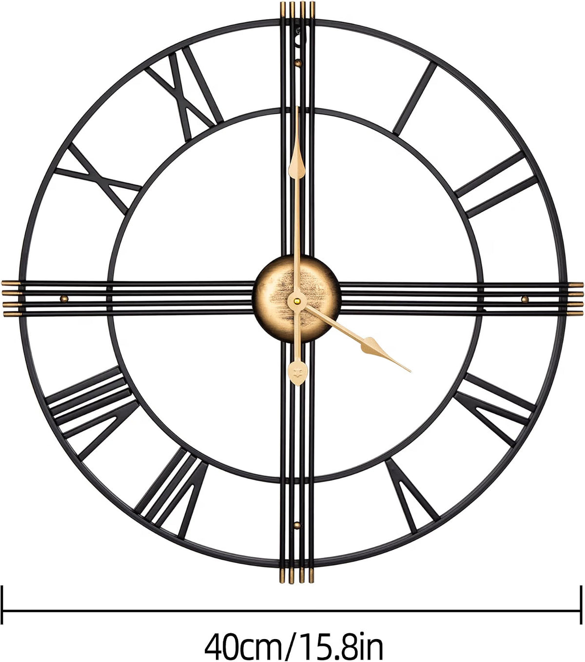 Wall Clock 16 Inch Oversized Silent Non Ticking Skeleton Analogue Black Decor
