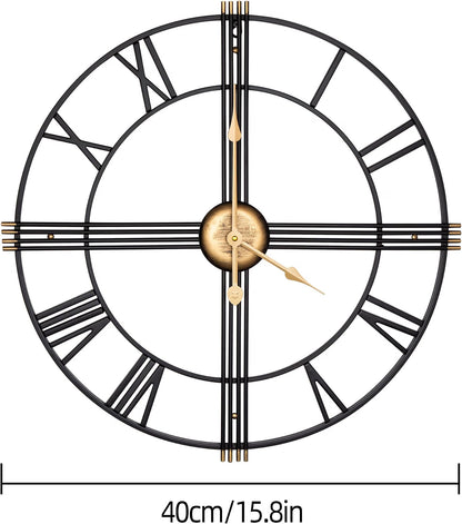 Wall Clock 16 Inch Oversized Silent Non Ticking Skeleton Analogue Black Decor