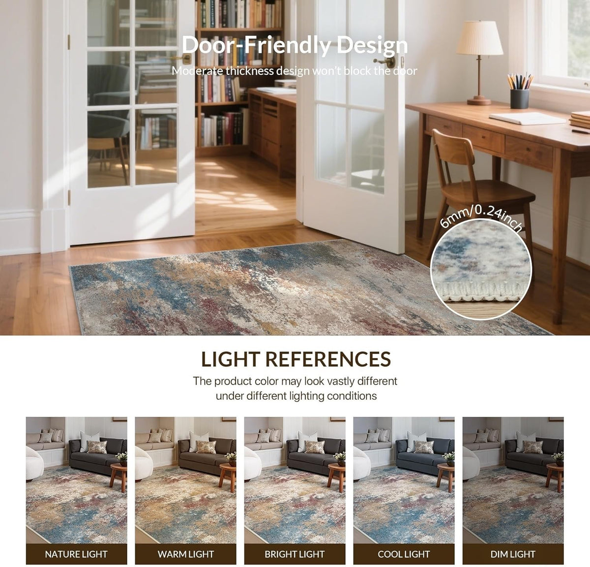 Washable Area Rug 240x300cm Non Slip Low Pile Large Living Dining Room Carpet