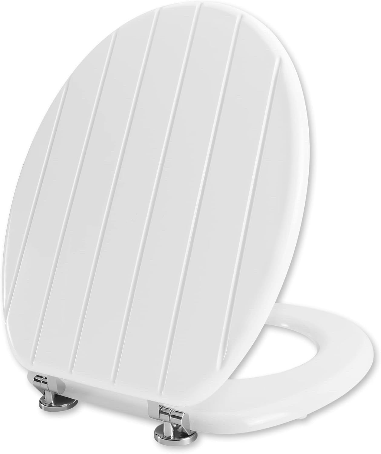White Wooden Toilet Seat Antibacterial Adjustable Hinges Bathroom Easy Clean