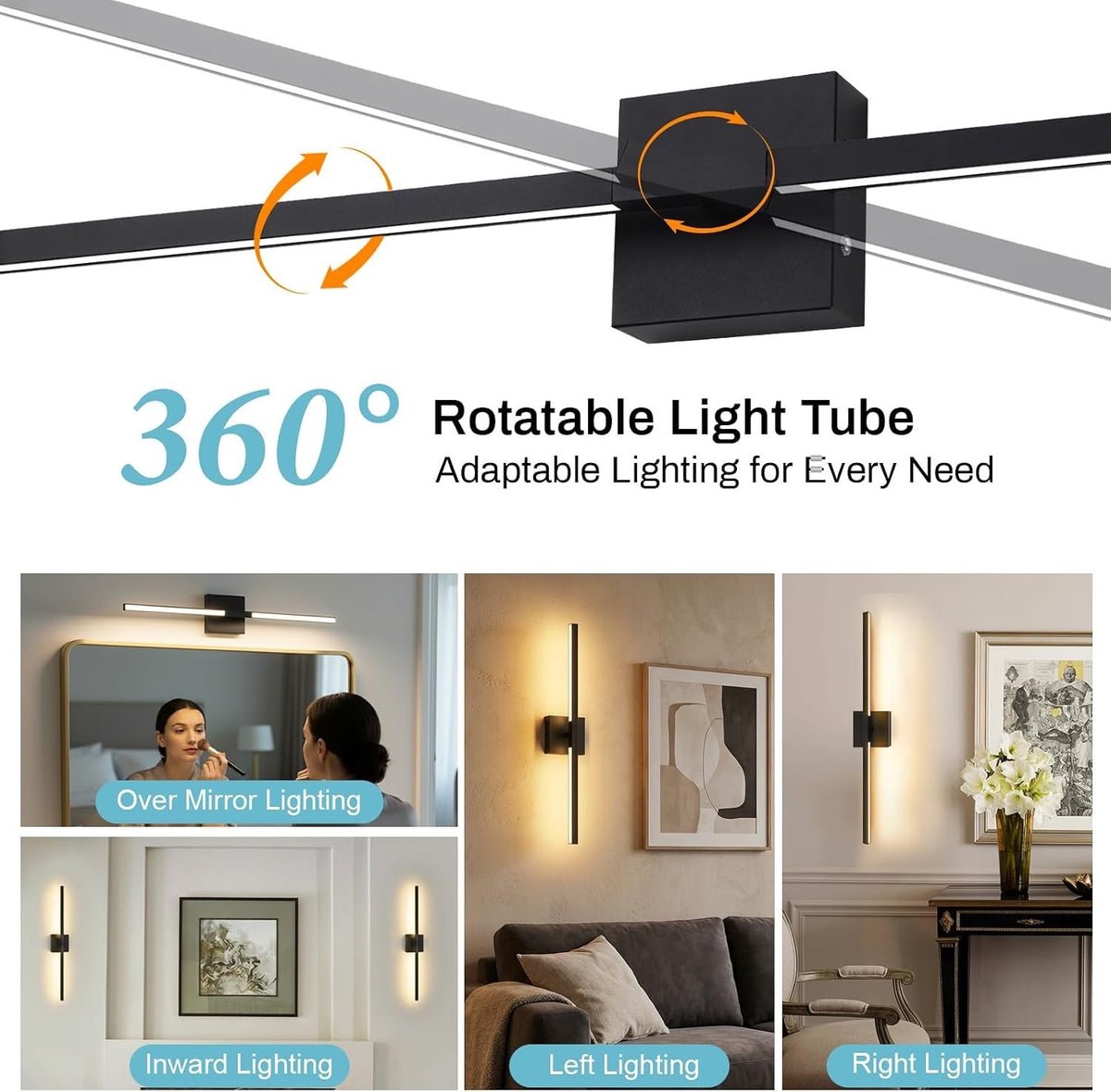 Rechargeable Wall Light Sconce Wireless 60cm Black 10000mAh Remote 360° Dimmable