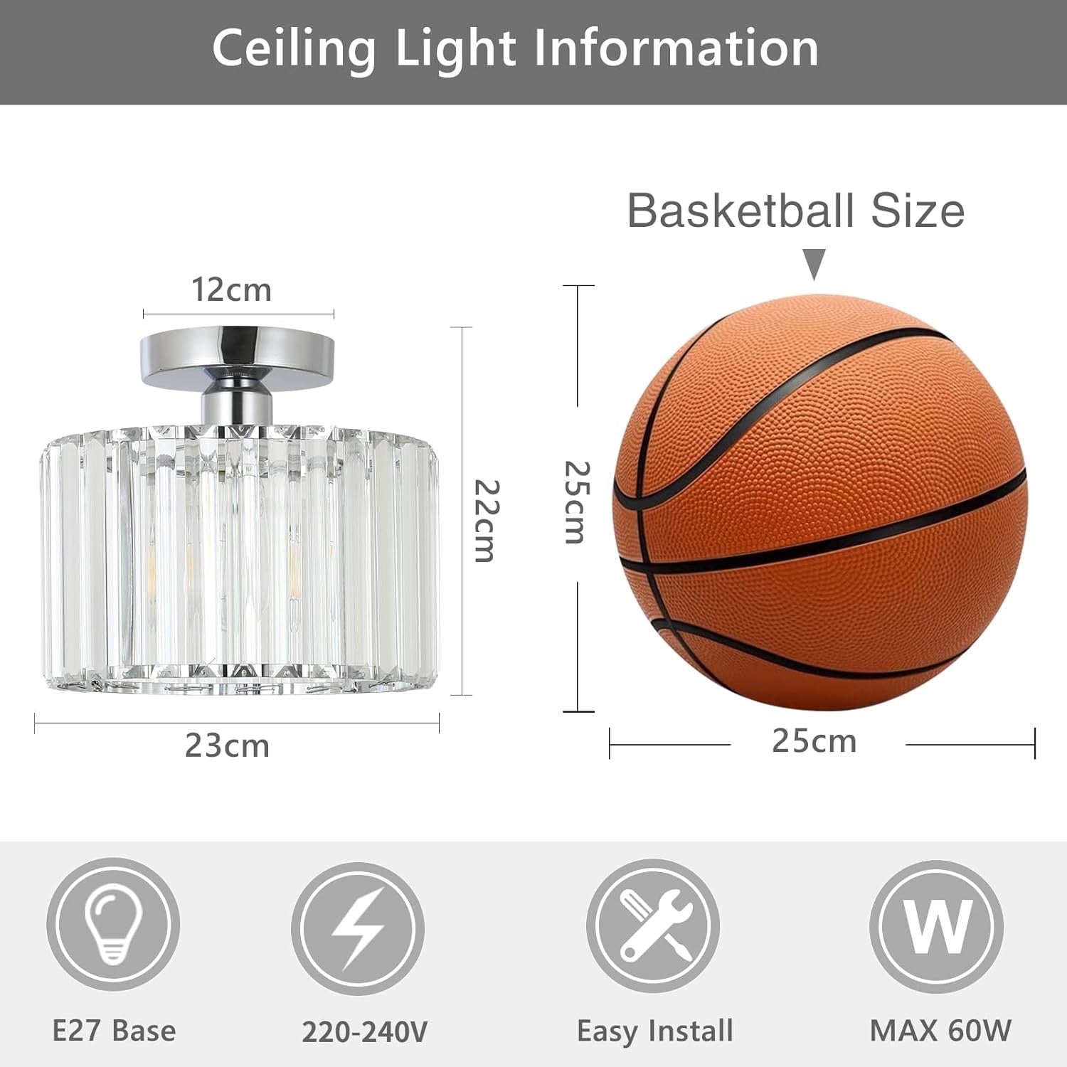 Crystal Ceiling Light Flush Mount Chrome Chandelier Glass Shade